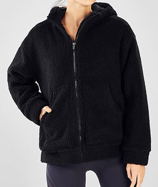 Fabletics Lotta Cocoon Zip Hoodie Nubby Fleece Full Zip Jacket Women’s Size XS Black