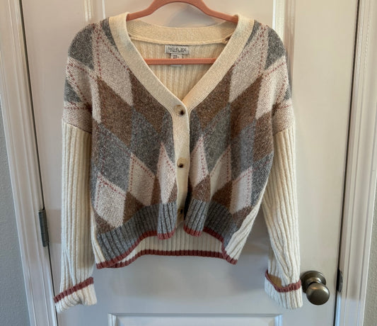 Rachel Zoe Argyle Cardigan Sweater Women’s Size XS Cream