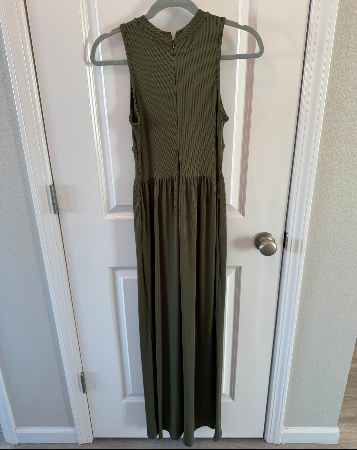 Ribbed High Neck Wide Leg Jumpsuit Women’s Size Small Olive Green