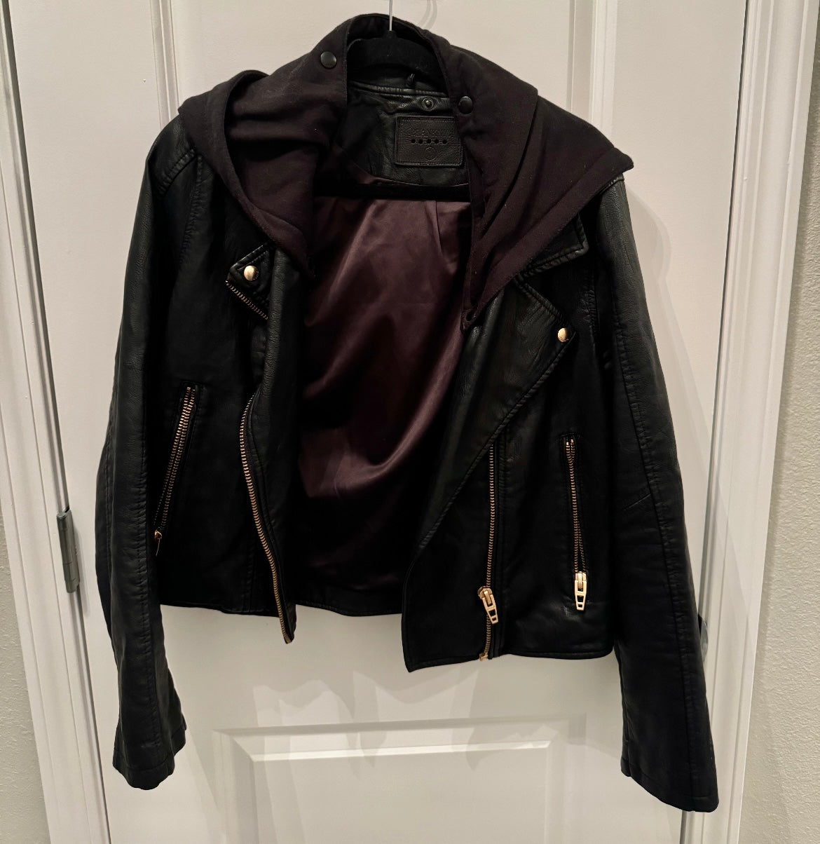 BlankNYC Hooded Faux Leather Jacket Women’s Large