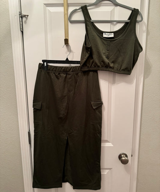 No Boundaries Athleisure Henley Tank Wide Leg Pants Matching Set Women’s Medium Sea Turtle Green NWT