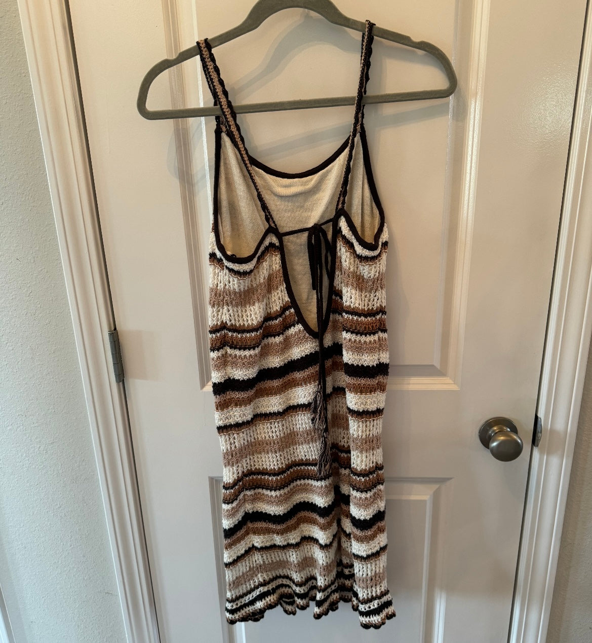 American Eagle Crochet Stripe Mini Dress Women’s Medium Brown