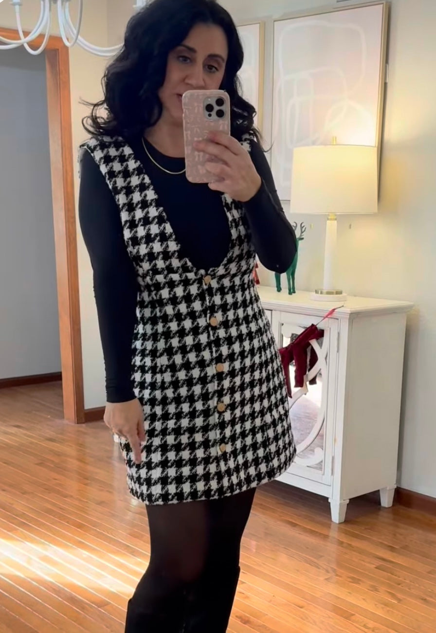 Pink Lily Houndstooth Dress Women’s Large Black White