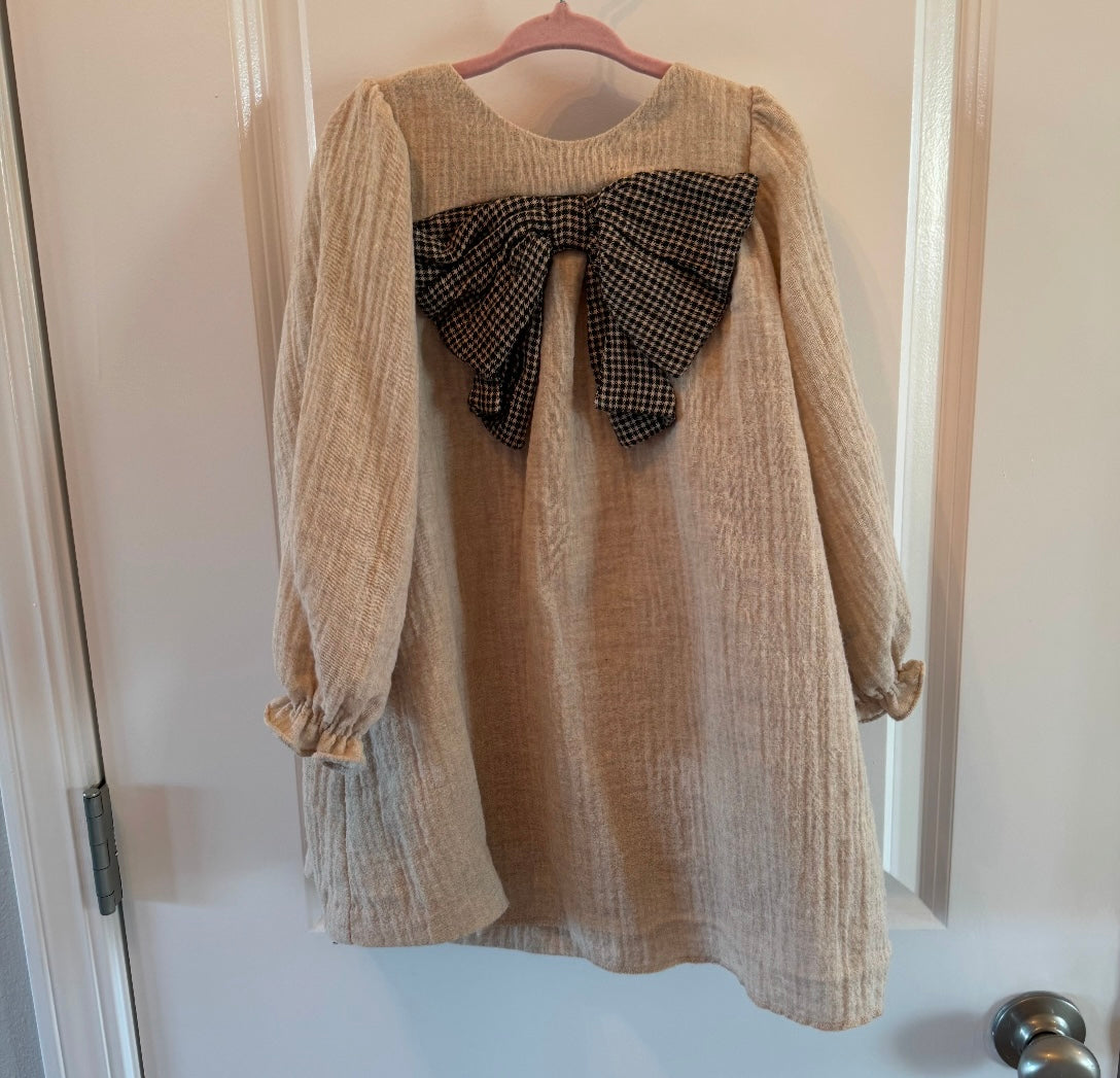 Zara Textured Bow Dress Toddler Girl Size 4 Years Tan