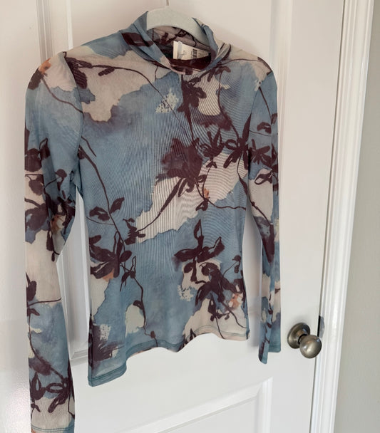 Anthropologie Floral Sheer Mesh Top Women’s XXS NWT