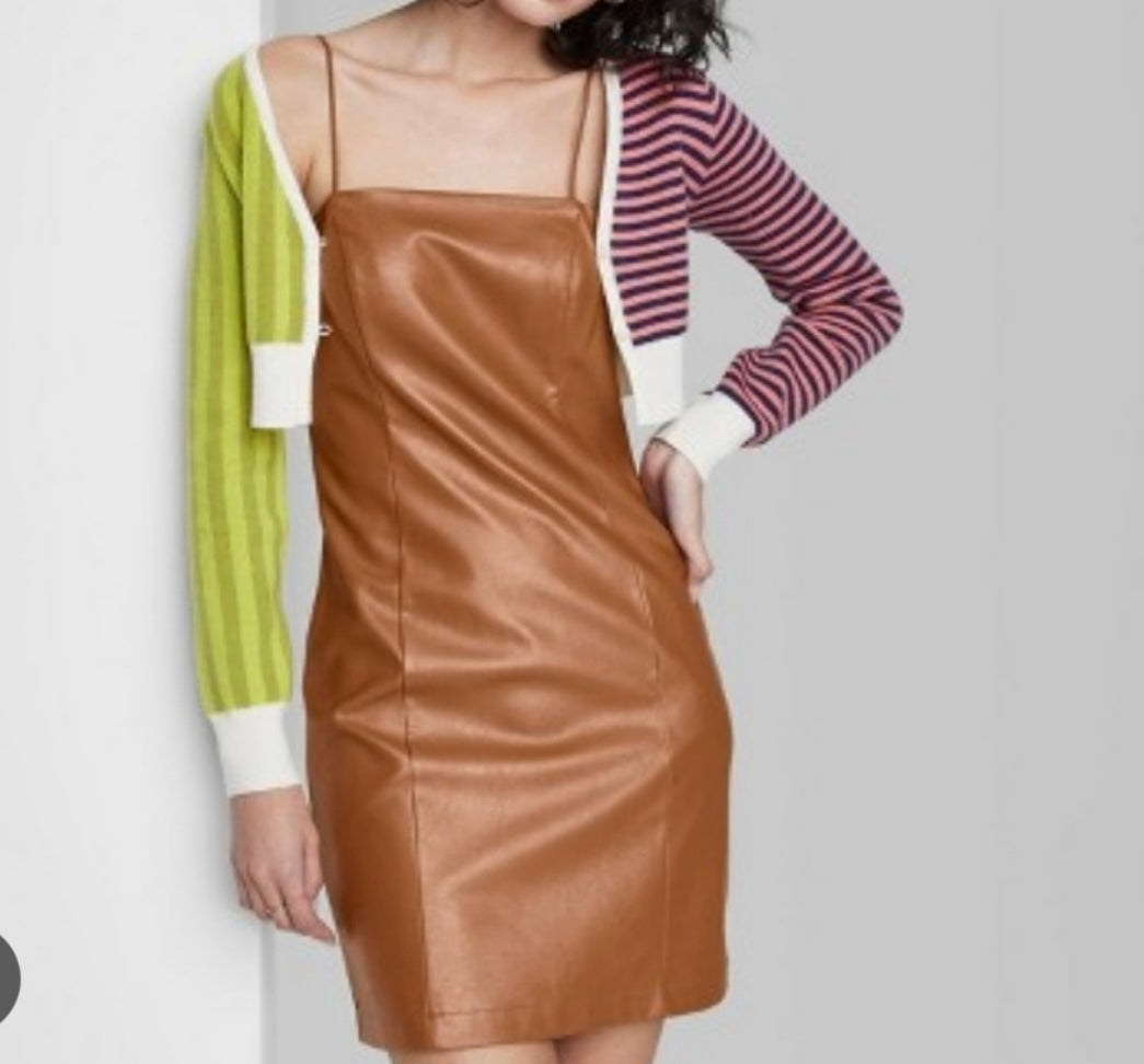 Wild Fable Faux Leather Mini Dress Women’s XS Tan NWT