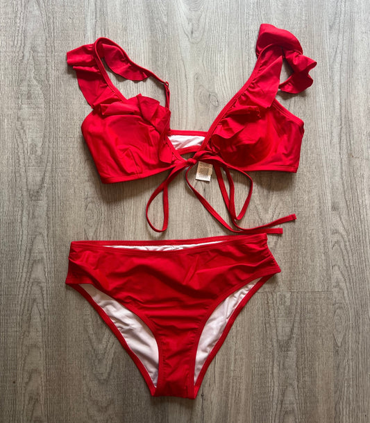 Cupshe Bralette Standard Rise Wrap Missy Bikini Set Women’s Size Medium Red