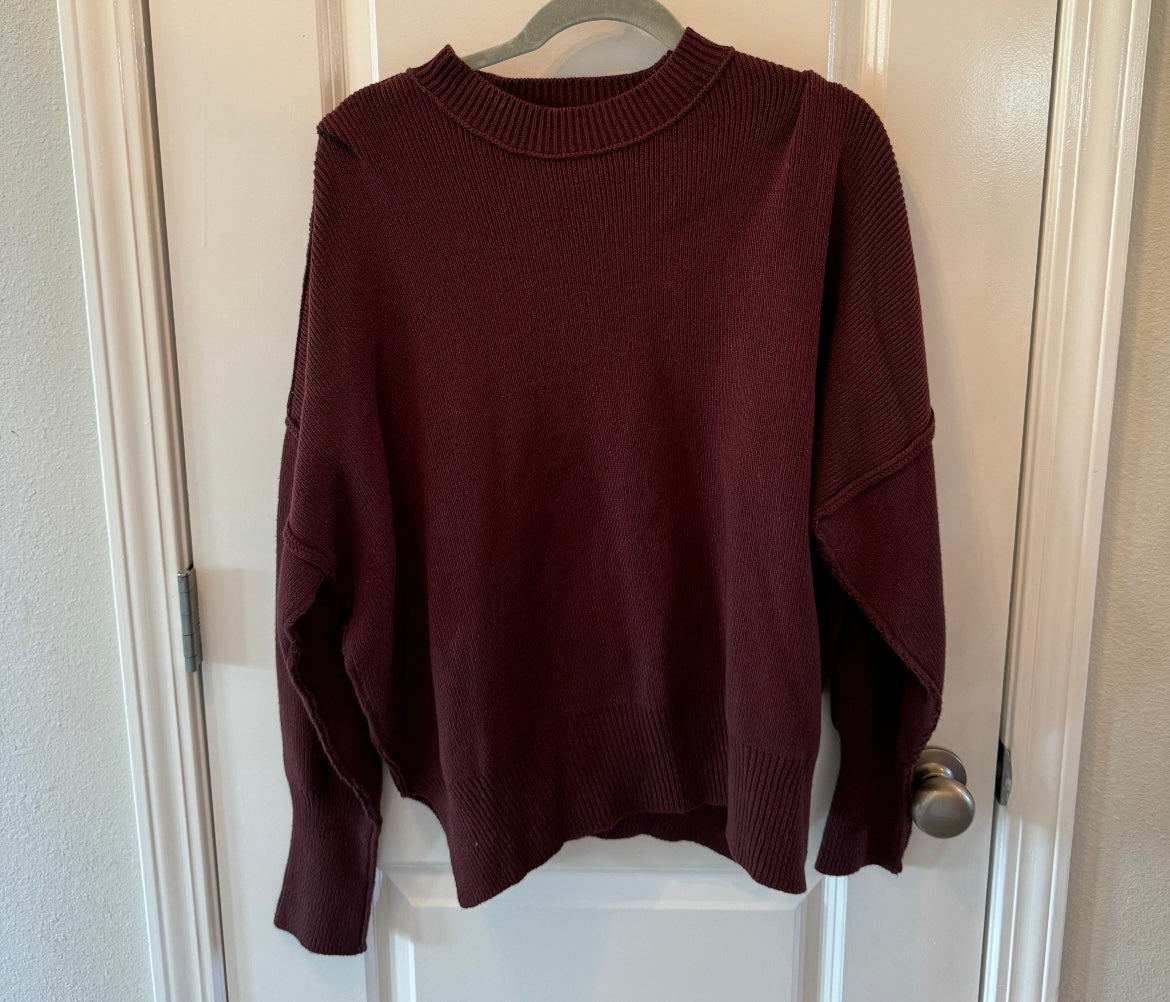 Mock Neck Sweater Women’s Size Medium Solid Dark Aubergine Red