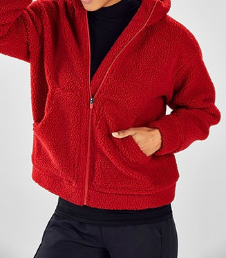 Fabletics Lotta Cocoon Zip Hoodie Nubby Fleece Full Zip Jacket Women’s Size Small Red