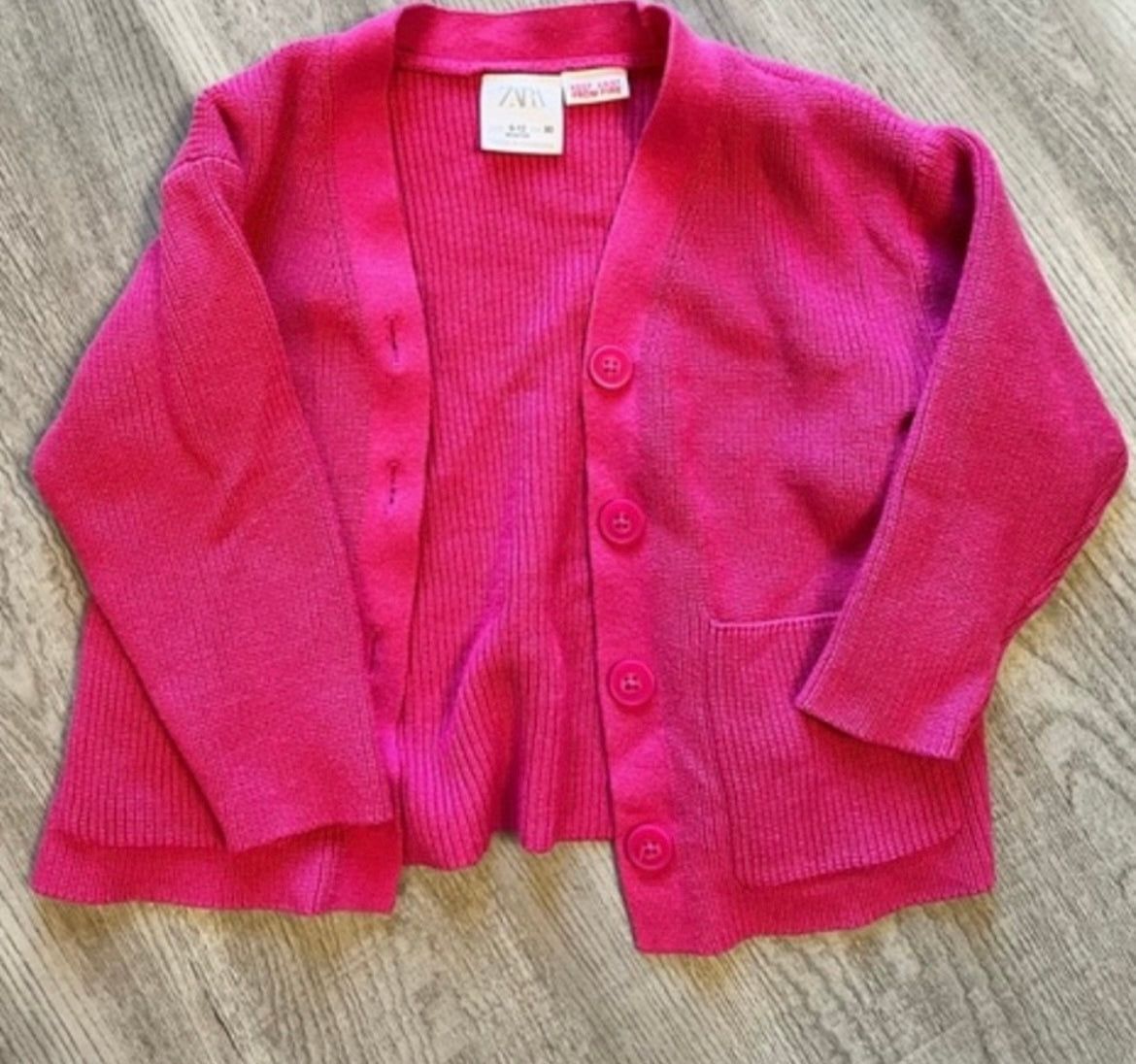 Zara Button Cardigan Baby Girl Size 9-12M Hot Pink