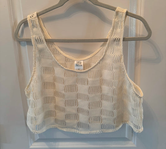 Wild Fable Checkerboard Print Crochet Tank Women’s Medium Cream