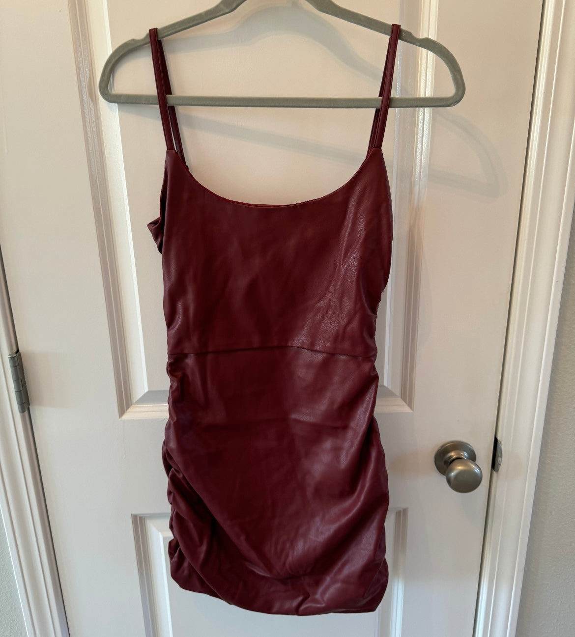 Kittenish Single Again Faux Leather Dress Women’s Size Small Burgundy