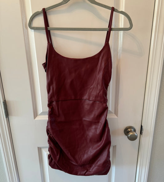 Kittenish Single Again Faux Leather Dress Women’s Size Small Burgundy