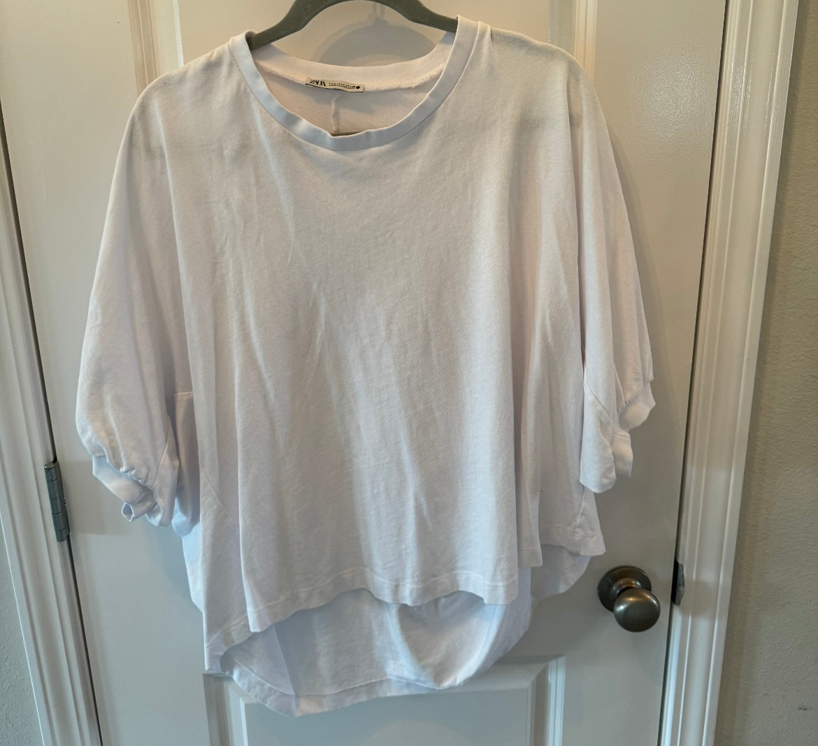 Zara Short Sleeve Boyfriend Fit Top Women’s Size Large Solid White