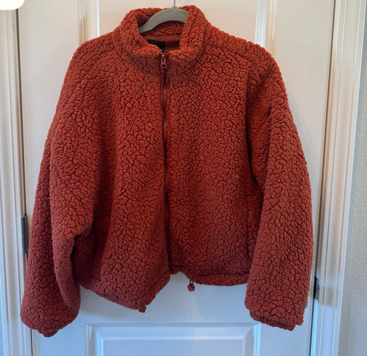 Oversized Full Zip Sherpa Jacket Women’s Size Small Burnt Orange