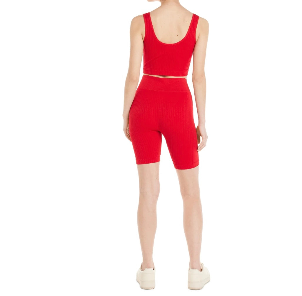 Seamless Cropped Tank Top and Bike Short Matching Set Women’s Size Small Red