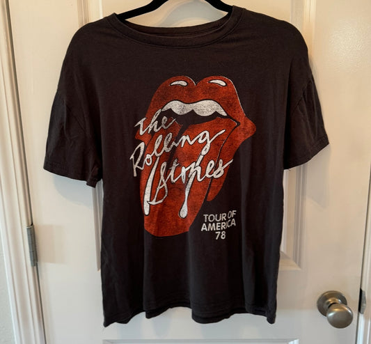 The Rolling Stones Short Sleeve Band Tee Women’s Size Large Charcoal