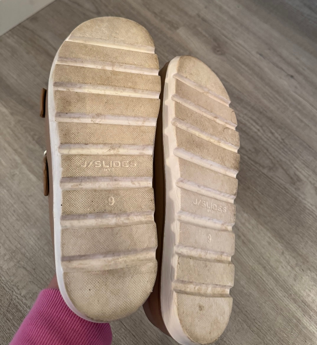 J/Slides Simply B Dual-Buckle Slides Women’s Size 9 Tan