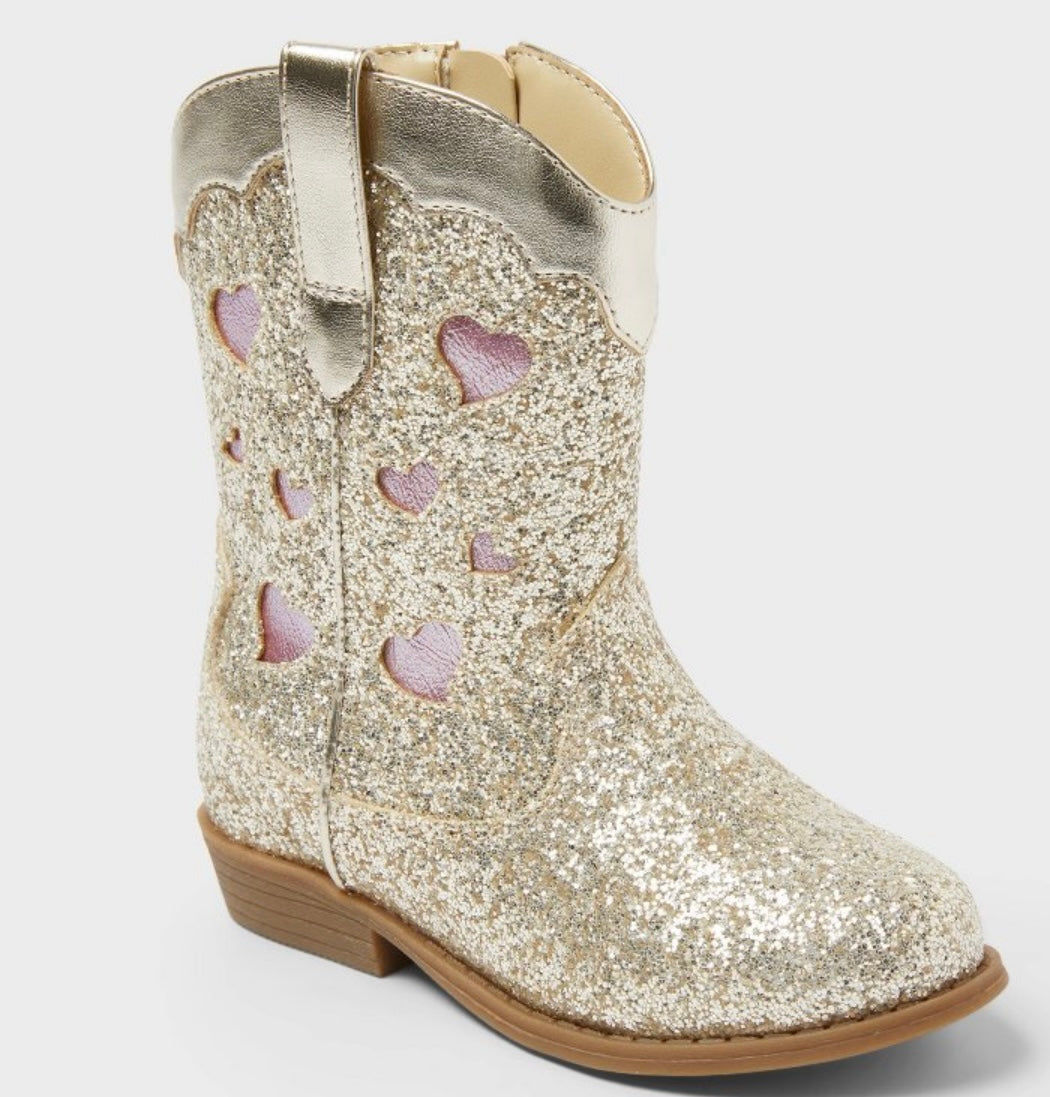 Cat & Jack Toddler Dallas Glitter Western Boots Gold