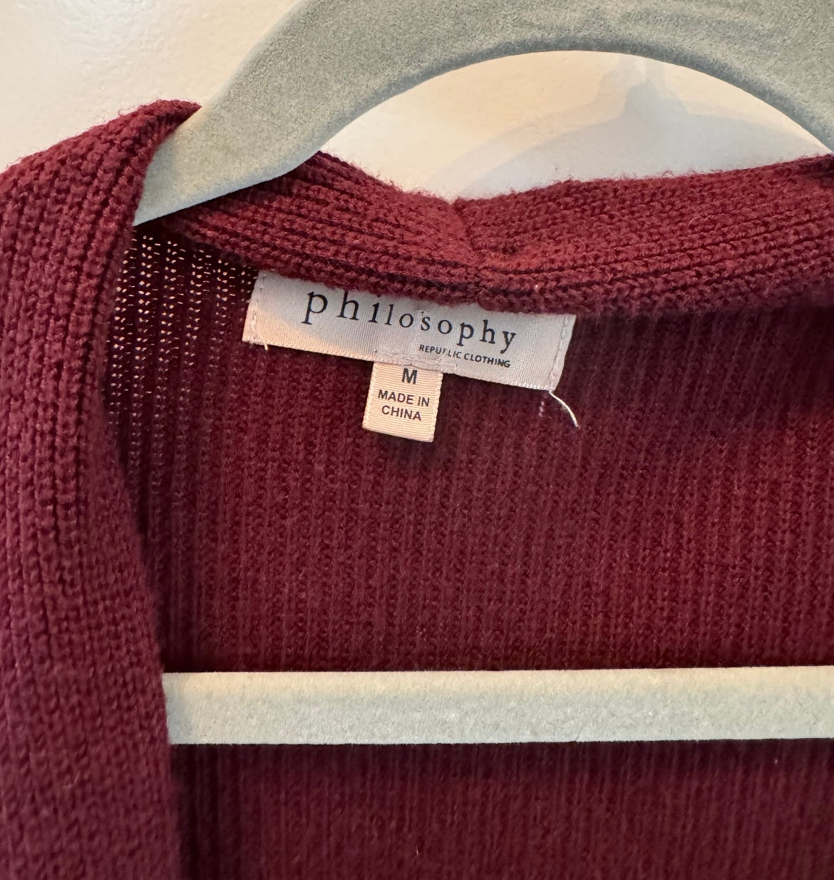 Philosophy Open Knit Cardigan Sweater Women’s Size Medium Burgundy