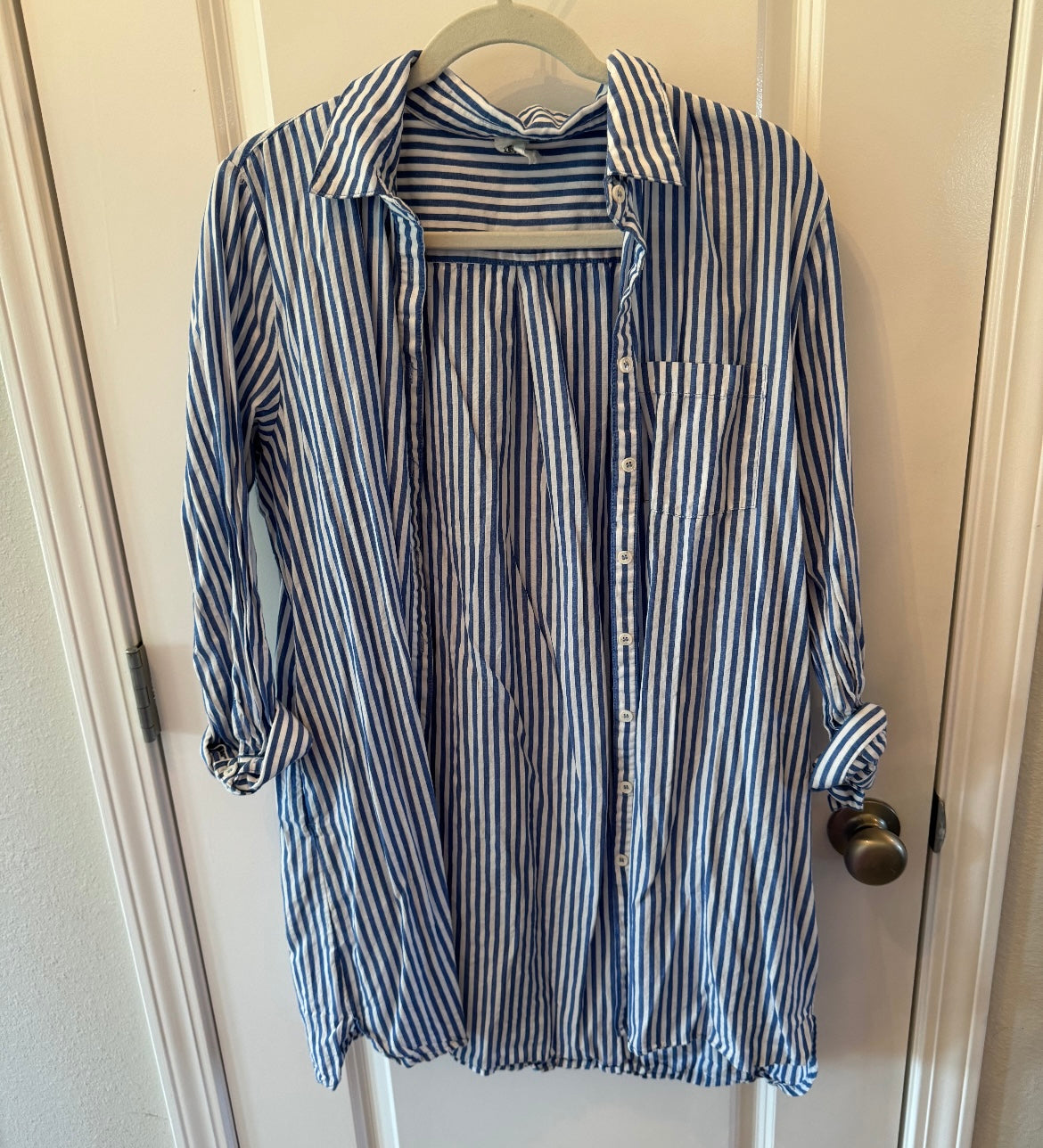 Button Front Stripe Shirt Women’s Size XL Blue White