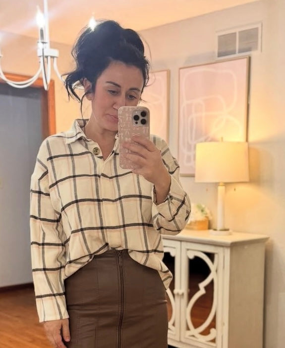 Madewell Plaid Flannel Top Women’s Small Cream