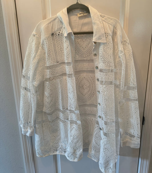 Lace Long Sleeve Swim Cover Up Women’s Size Large White