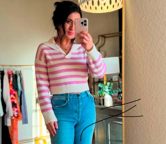 Sincerely Jules Stripe Knit Sweater Women’s XS Cream Pink