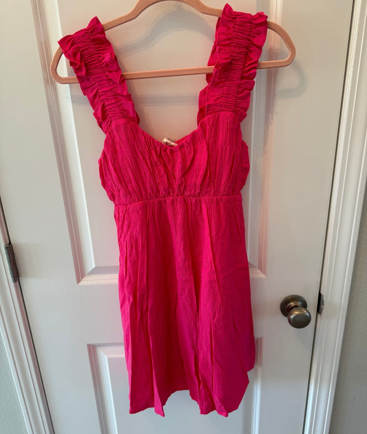 Crinkle Mini Dress w Ruffles Women’s Size Small Fuchsia