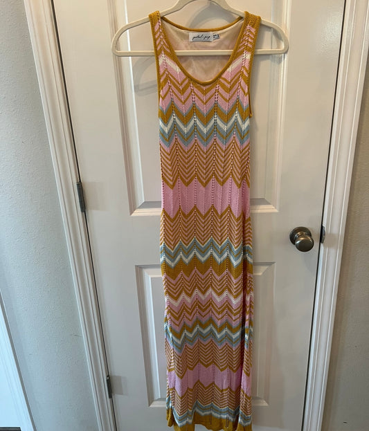 Chevron Knit Maxi Dress Women’s Size 2 Gold Pink