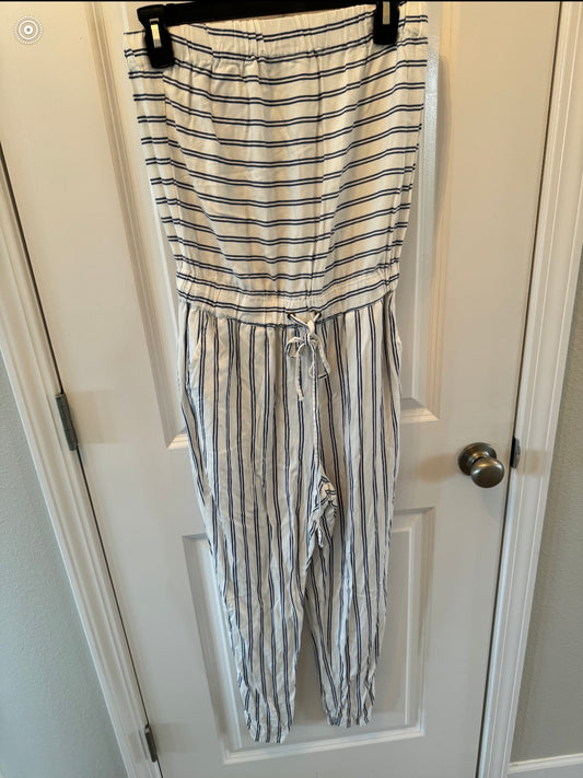 Life in Progress Nautical Stripe Drawstring Jumpsuit Women’s Size Small White Navy