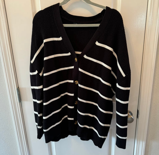 Stripe Cardigan Sweater Women’s Size Large Black White