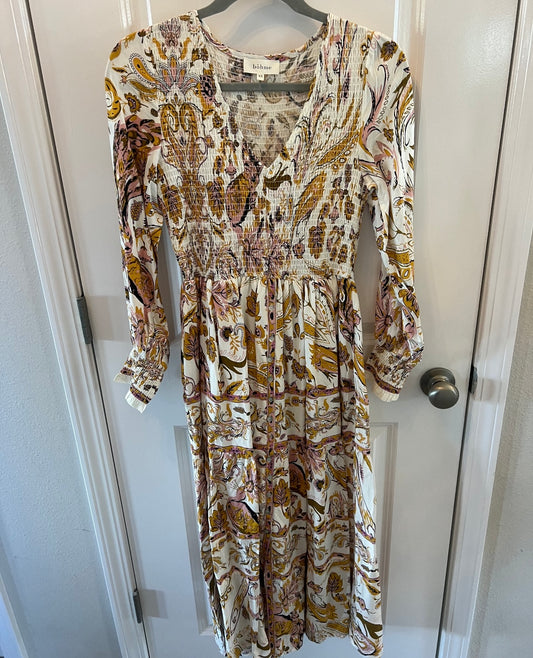 Bohme Floral Paisley Long Sleeve Dress Women’s Size XS White Gold