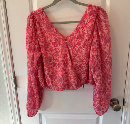 Japna Floral Wrap Top Long Sleeves Women’s Size Medium Pink