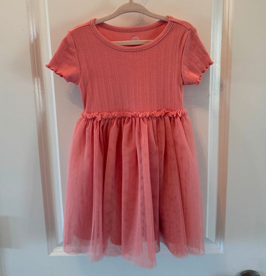 Knit Dress w Tulle Skirt Toddler Size 3T Coral