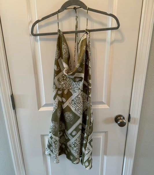 Paisley Bandana Print Strappy Mini Dress Women’s Size 8 Green