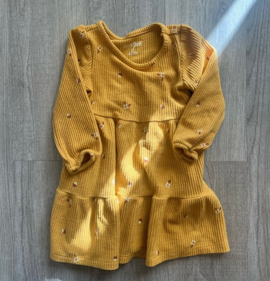 Cat & Jack Waffle Knit Long Sleeve Dress Toddler Girl Size 2T Mustard