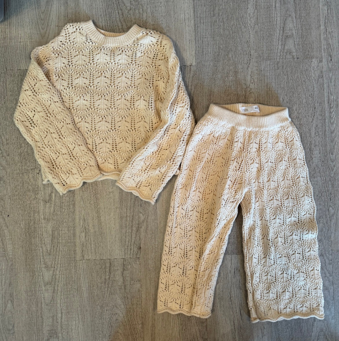 Zara Crochet Neutral Toddler Girl Matching Set Top Size 3-4 Years Pants Size 2-3 Years Cream