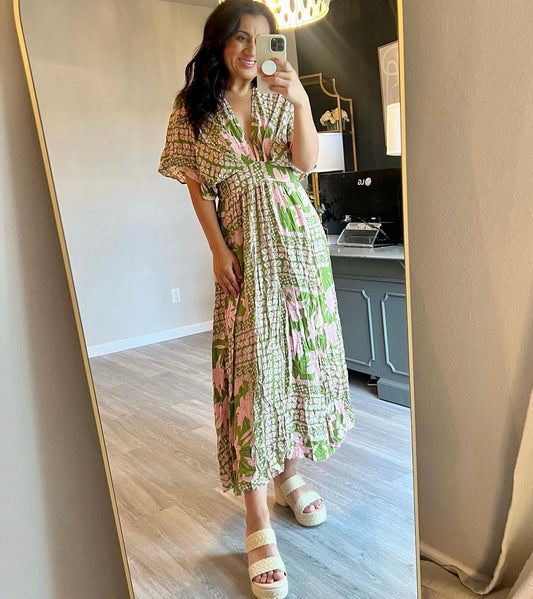Olivaceous Maxi Dress Women’s Size Large Olive/Pink