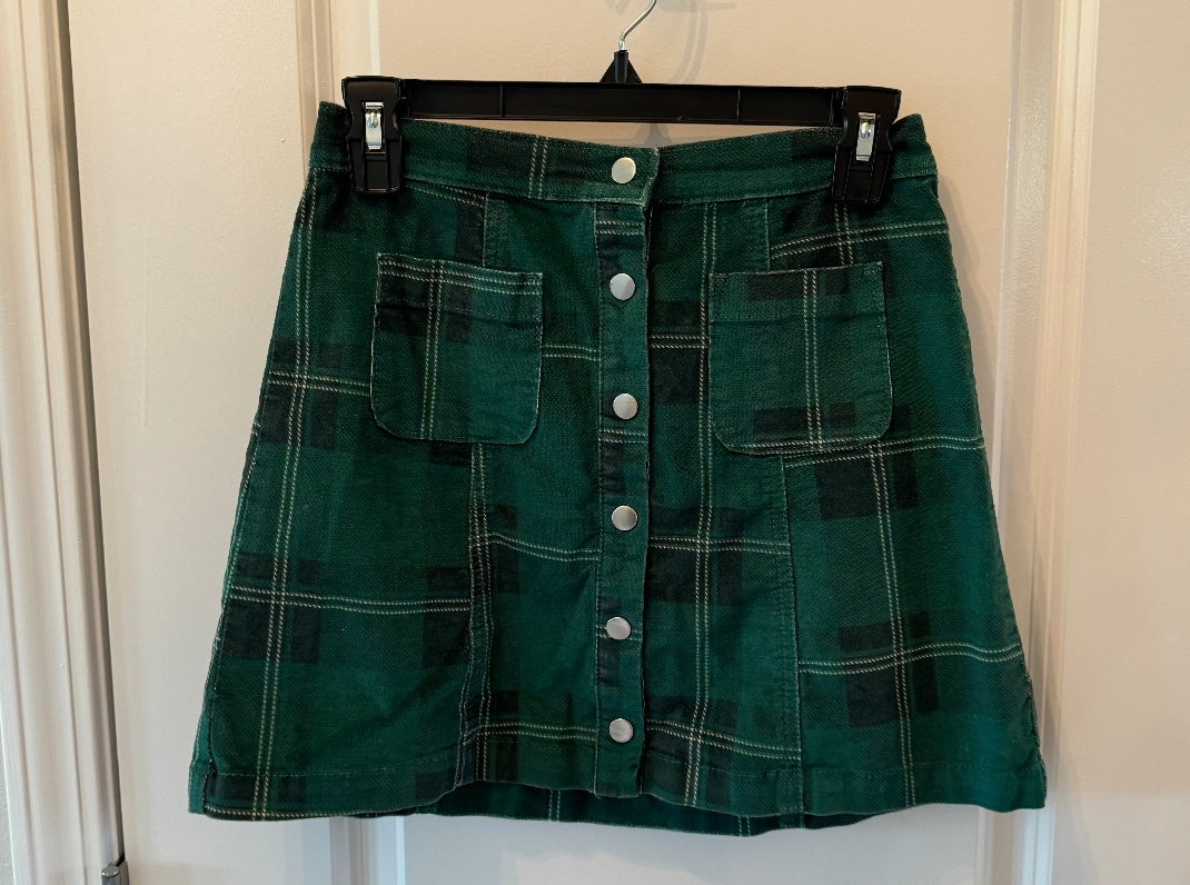 BDG Urban Outfitters Button Front Plaid Skirt Women’s Size Small Dark Green