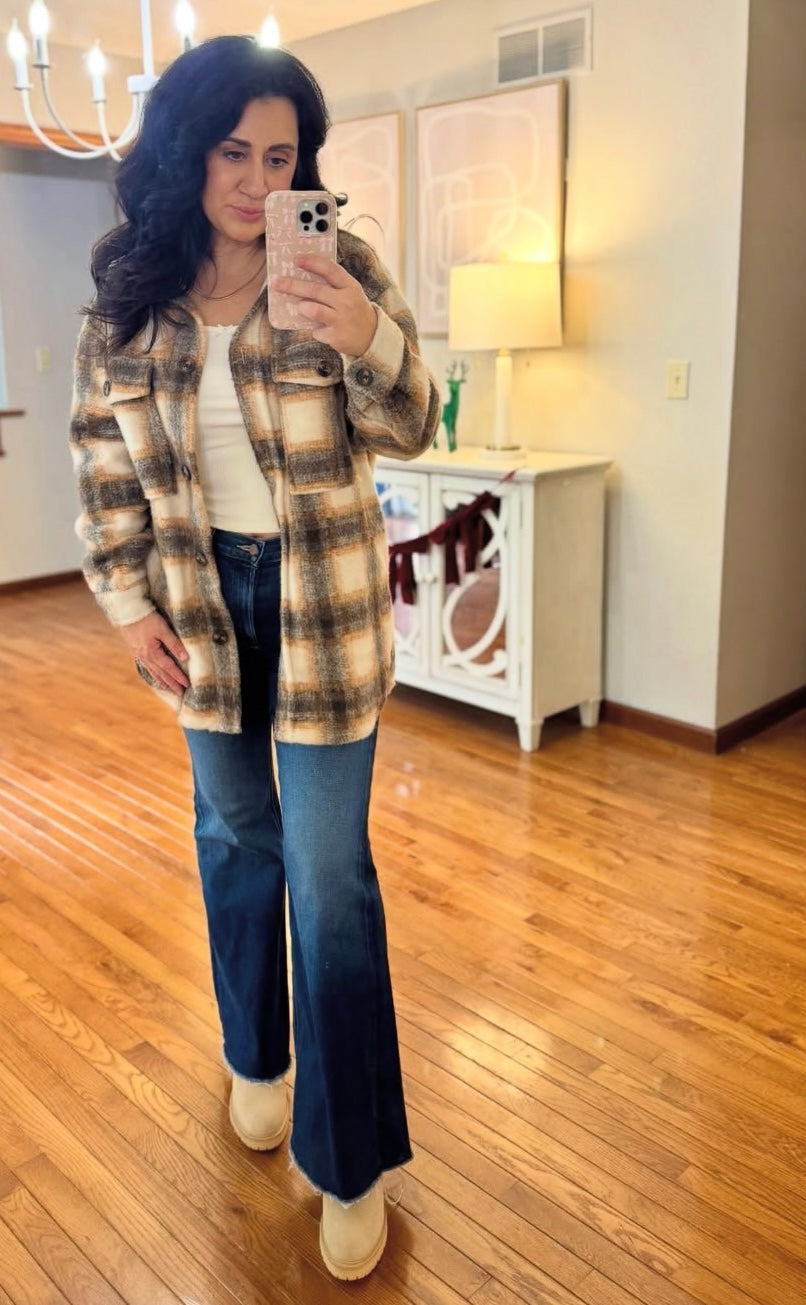 Sanctuary Plaid Flannel Shacket Women’s Small Brown