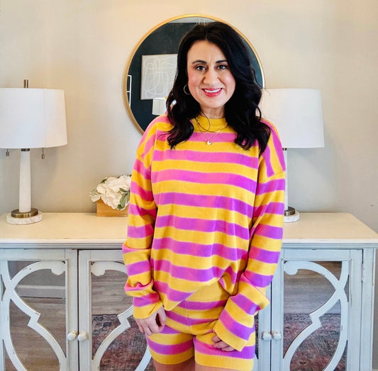 Stripe Knit Matching Set Women’s Medium Pink Yellow