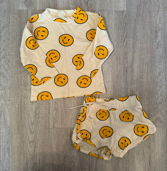 Tullabee Smiley Face Cotton Matching Set Toddler Girl Size 3T Yellow