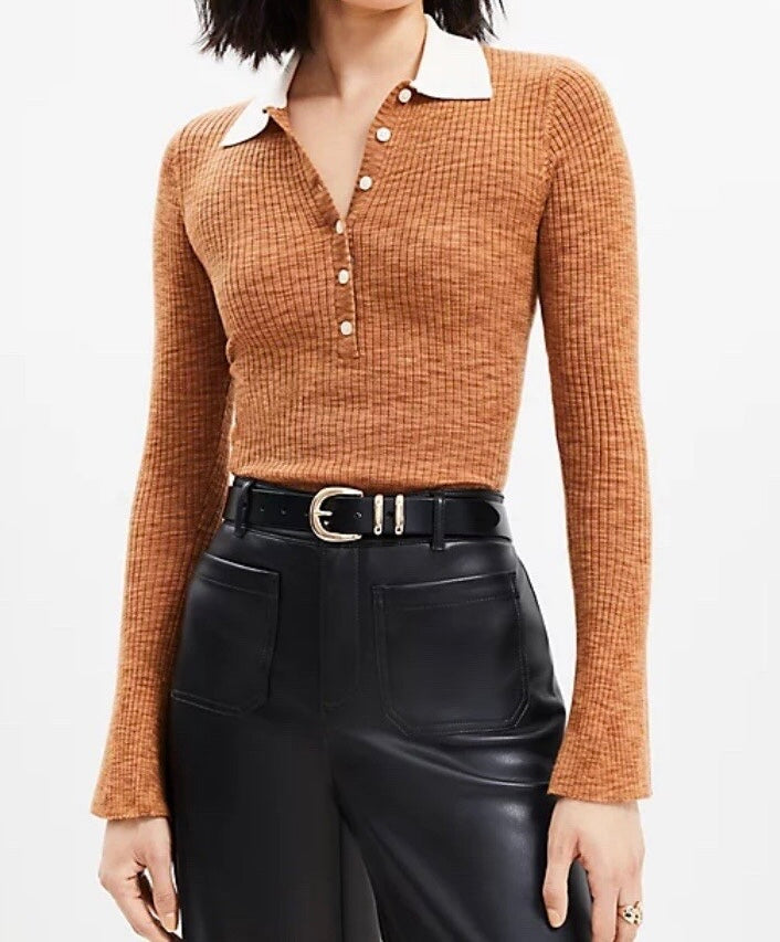Loft Ribbed Polo Women’s Medium Brown