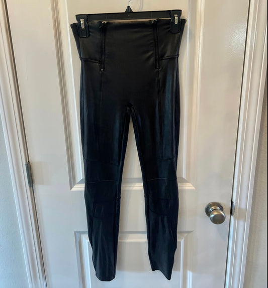 Spanx Faux Hip Zip Leather Leggings Women’s Size Medium Black