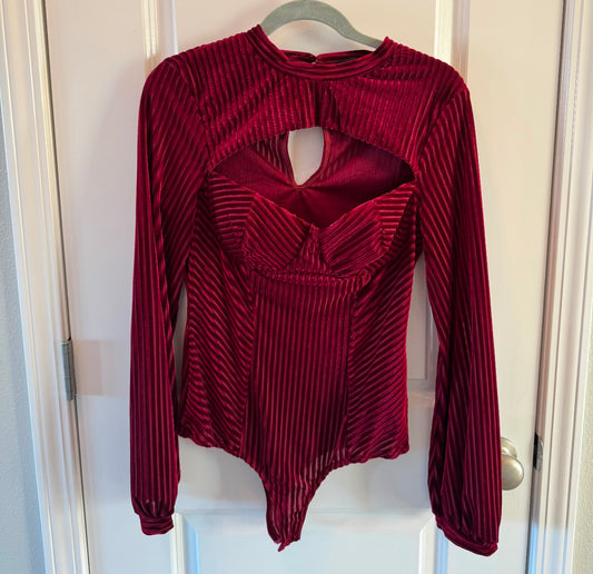 Lulu’s Stripe Bustier Bodysuit Women’s Size Large Burgundy
