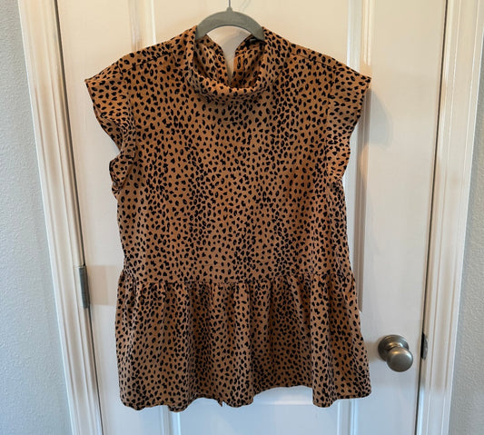 Doe & Rae Leopard Peplum Top Women’s Size Large Tan