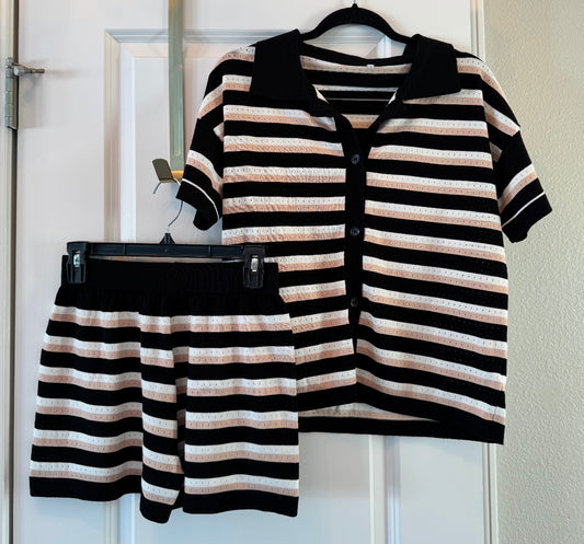 Retro Stripe Knit Matching Set Women’s Size Small Black