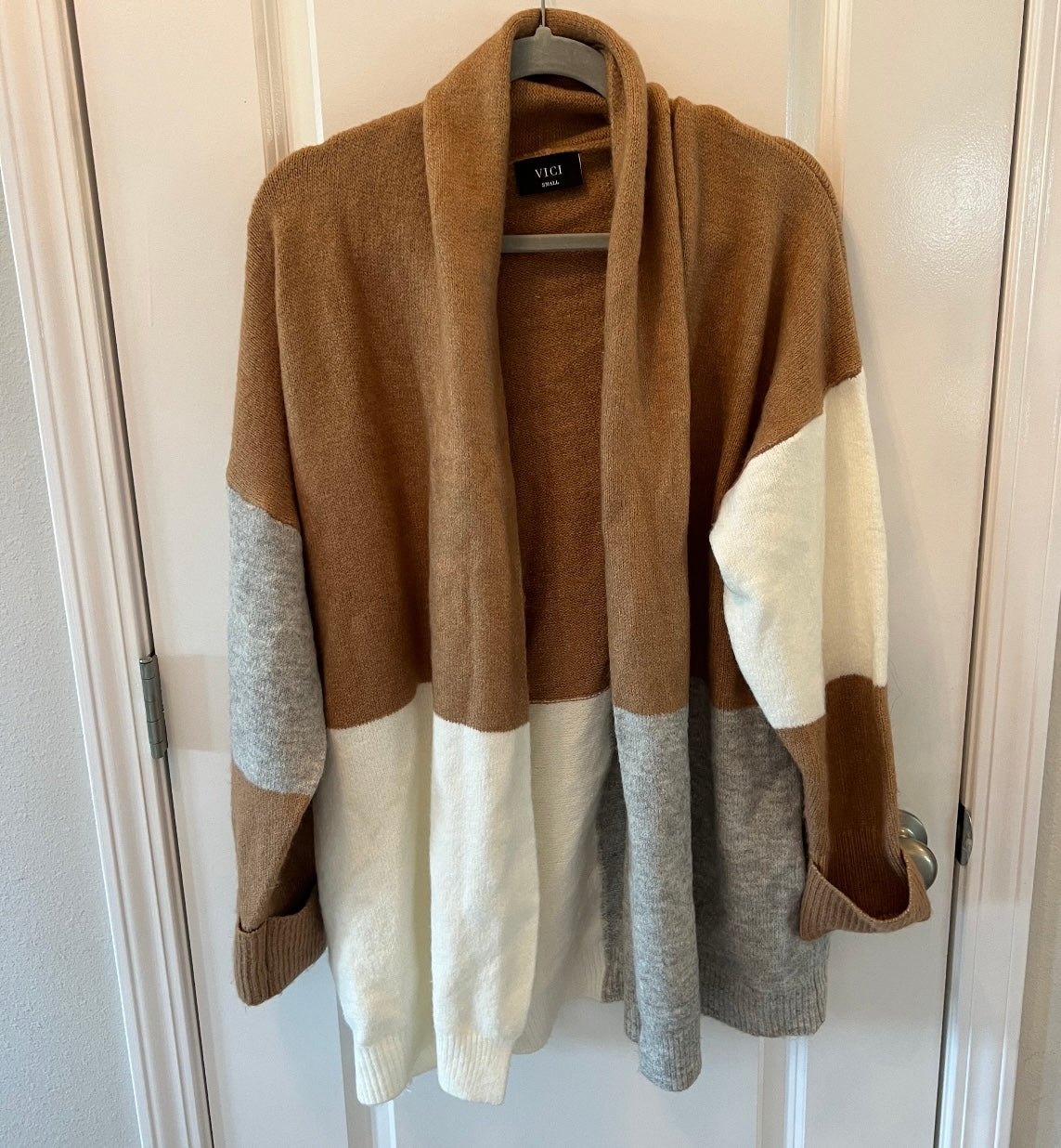 Vici Colorblock Oversize Open Cardigan Women’s Size Small Brown