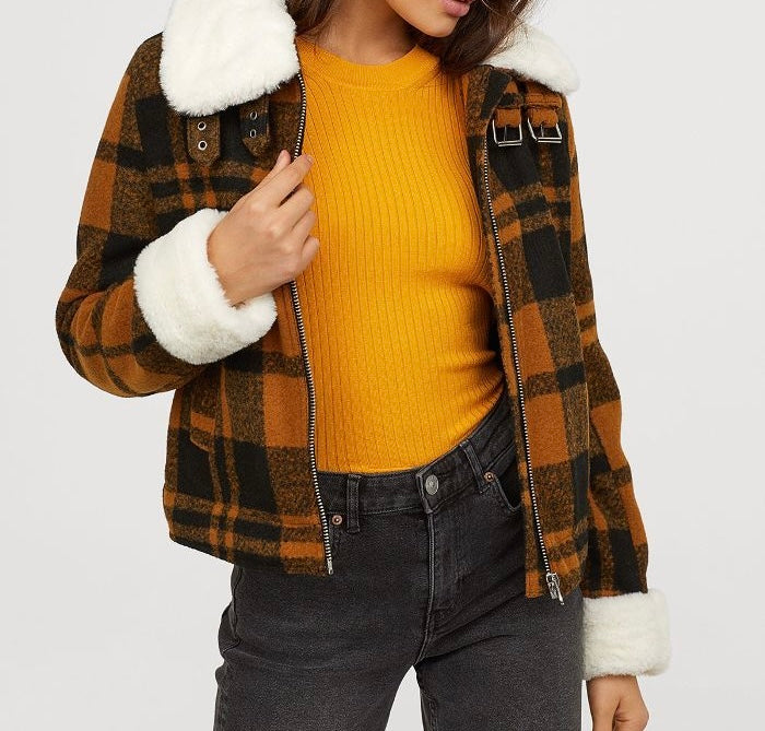 H&M Paid Jacket Faux Shearling Collar Women’s Medium